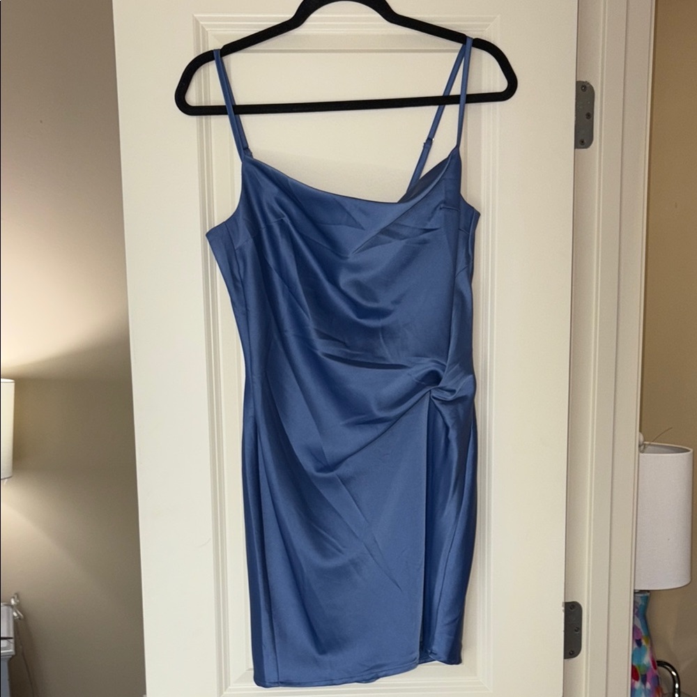 Glam Blue Asymmetrical Ruched Mini Dress